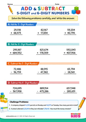 Add and Subtract 5 digit and 6 digit numbers