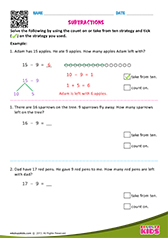 Subtraction Word Problems Count on and Take from Ten