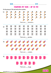 Counting by tens up to 40