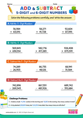 Add and Subtract 5 digit and 6 digit numbers